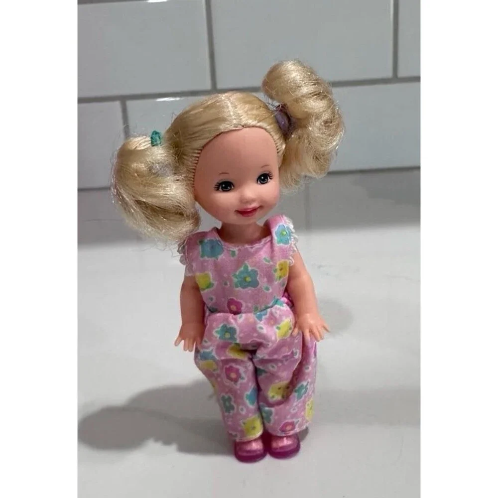 Vintage Mattel Barbie Kelly Doll Blonde Pigtails Genuine Barbie Floral Outfit